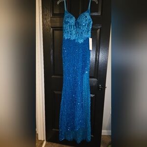 Dazzling Teal Sequin Prom Dress